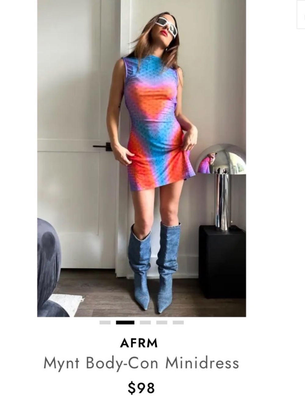 AFRM Multicolor Ombre Cowl Neck Mini Dress in Blue, Purple, Orange